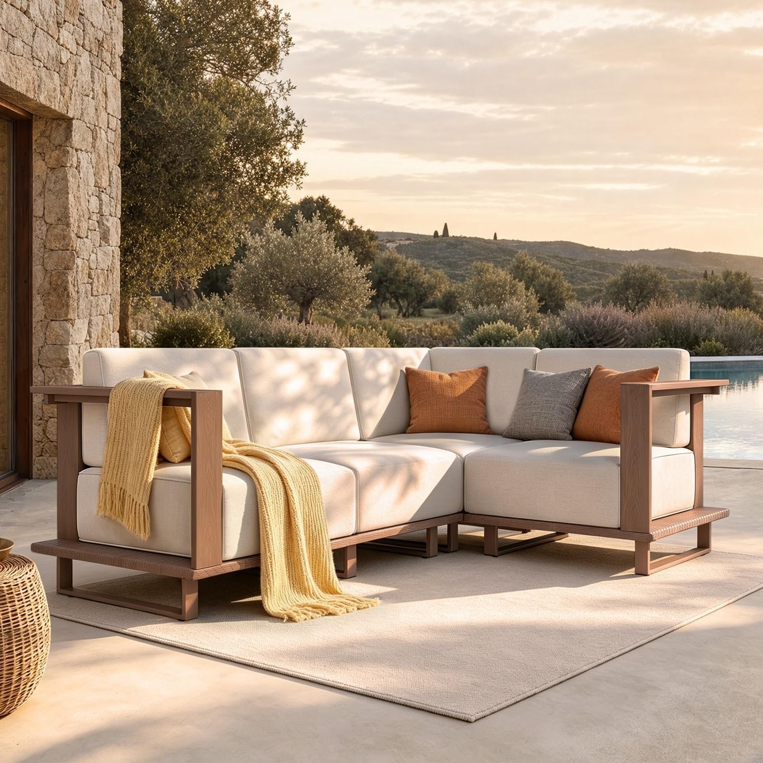 Sophia & William HDPE Patio Furniture Set, 4-Piece L Shaped Outdoor Couch