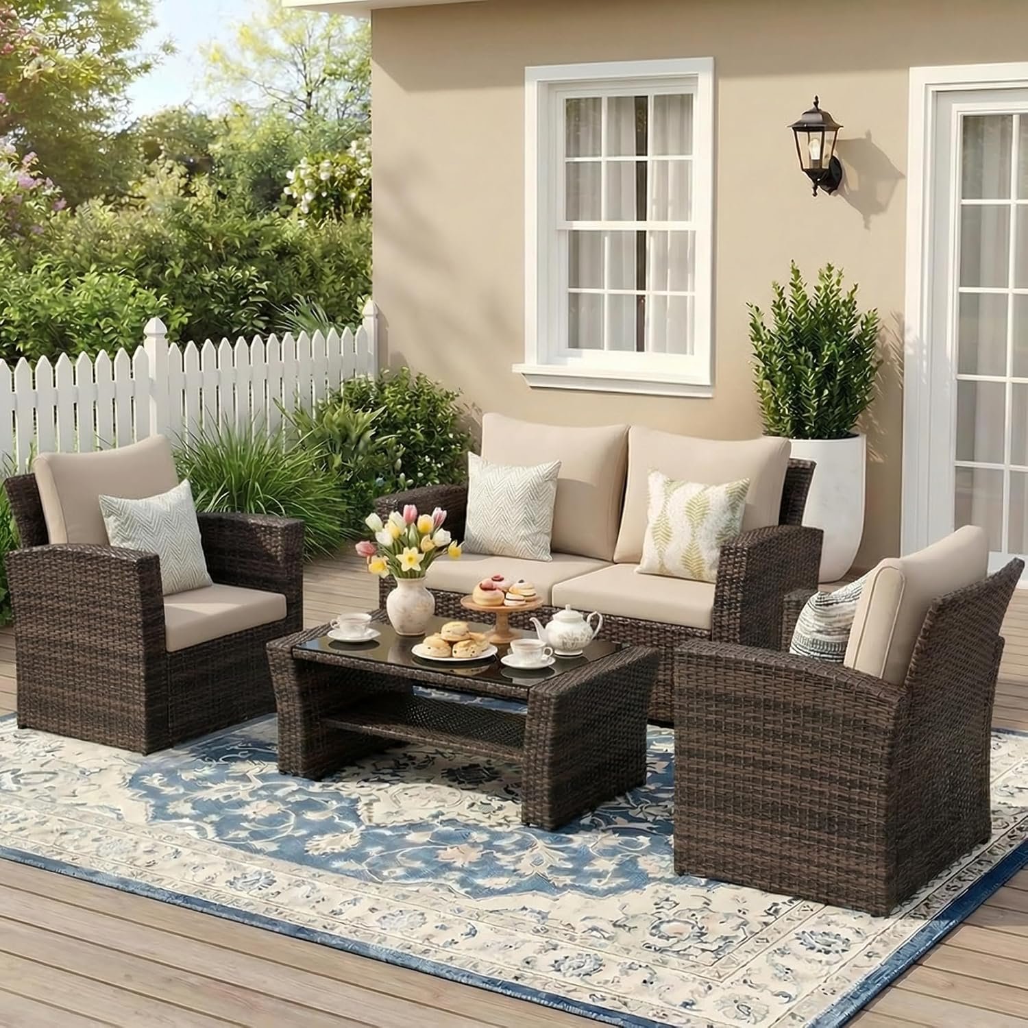 Wisteria Lane Patio Furniture Set, Wicker Outdoor Furniture for All Weather